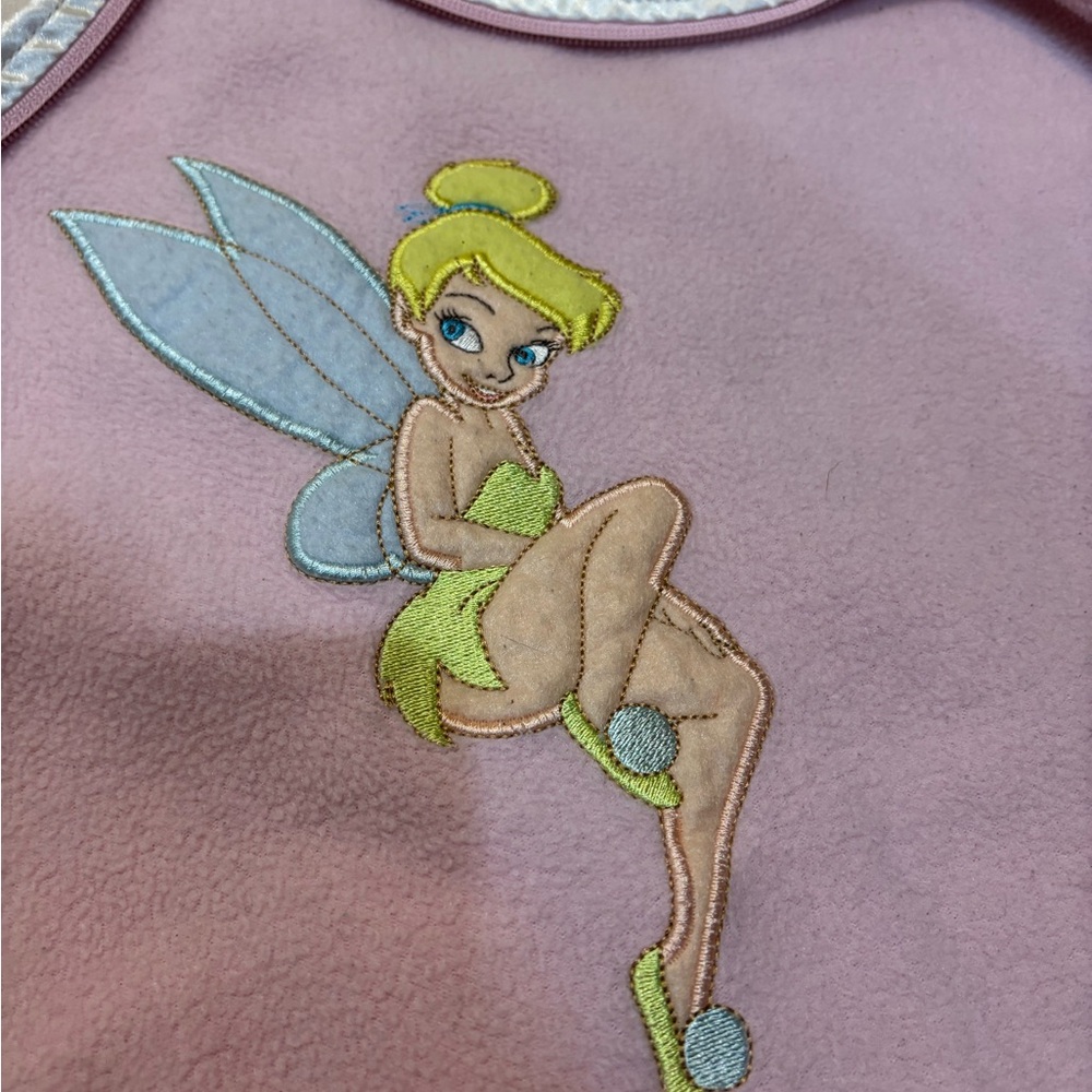 Disney Tinker Bell “Feisty” Pink Fleece Hoodie Women’s Medium Y2K Satin Hood - Picture 9 of 11